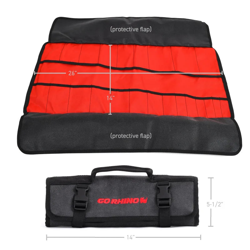 Go Rhino XVenture Gear Tool Wrench Roll - Large (4x4in. Closed) 12oz Waxed Canvas - Black - Back View