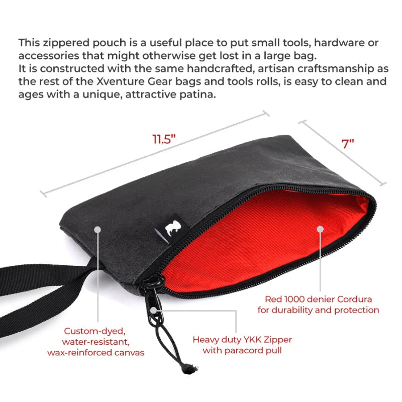 Go Rhino XVenture Gear Zipped Pouch - Large (12in. Wide Pocket / 6.5in. Hand Strap) Canvas - Black - Back View
