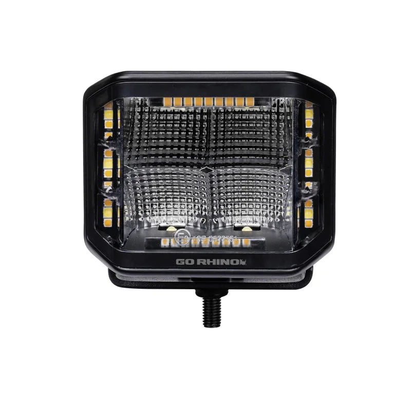 Go Rhino Xplor Blackout Combo Series Cube Sideline LED Flood Lights w/Amber 4x3 - Blk (Pair) - Installation View