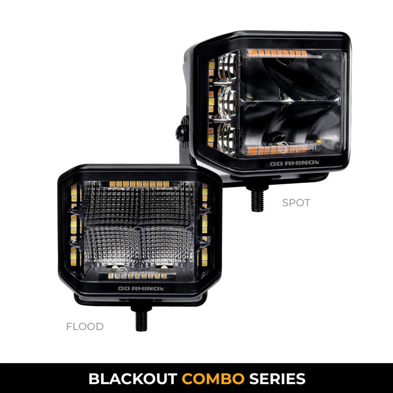 Go Rhino Xplor Blackout Combo Series Cube Sideline LED Flood Lights w/Amber 4x3 - Blk (Pair) - Additional View 5