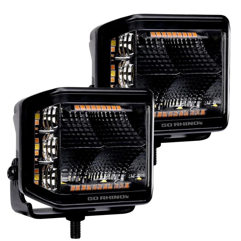 Go Rhino Xplor Blackout Combo Series Cube Sideline LED Flood Lights w/Amber 4x3 - Blk (Pair) - Additional View 8