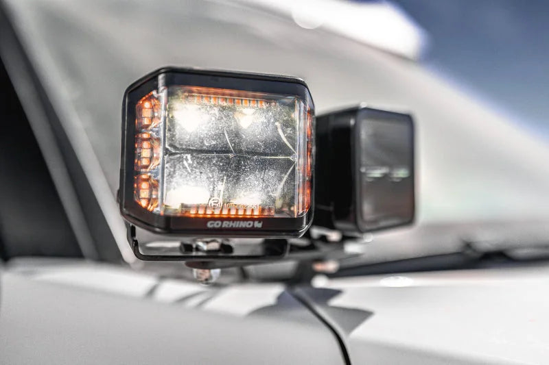 Go Rhino Xplor Blackout Combo Series Cube Sideline LED Spot Lights w/ Amber 4x3 - Blk (Pair) - Additional View 8