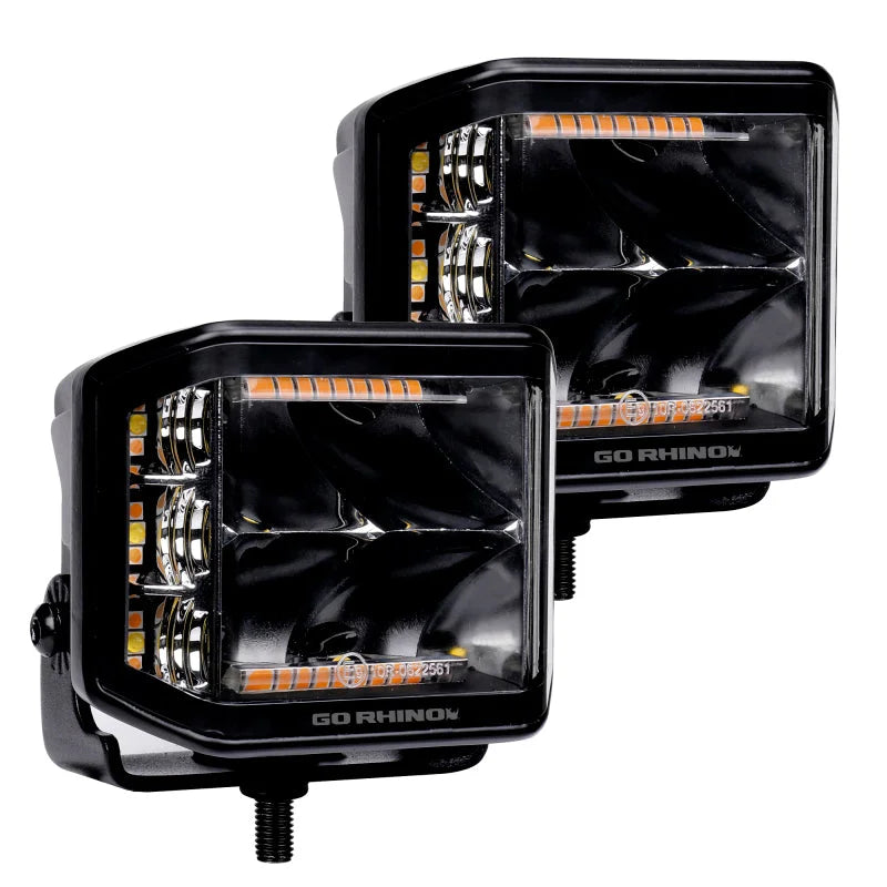 Go Rhino Xplor Blackout Combo Series Cube Sideline LED Spot Lights w/ Amber 4x3 - Blk (Pair) - Additional View 9