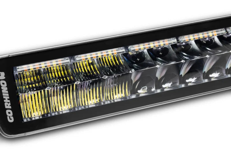 Go Rhino Xplor Blackout Combo Series Dbl Row LED Light Bar w/Amber (Side/Track Mount) 32in. - Blk - Installation View