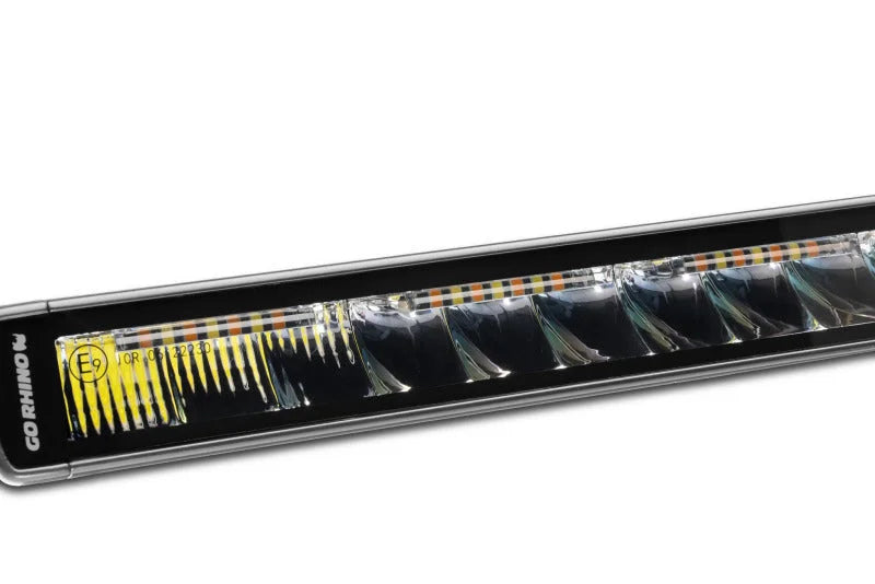 Go Rhino Xplor Blackout Combo Series Sgl Row LED Light Bar w/Amber (Side/Track Mount) 31.5in. - Blk - Back View