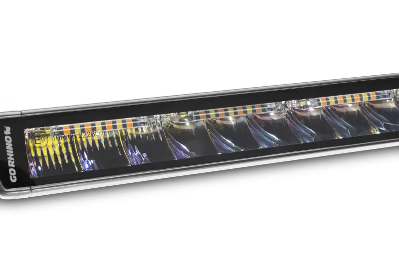 Go Rhino Xplor Blackout Combo Series Sgl Row LED Light Bar w/Amber (Side/Track Mount) 20.5in. - Blk - Back View
