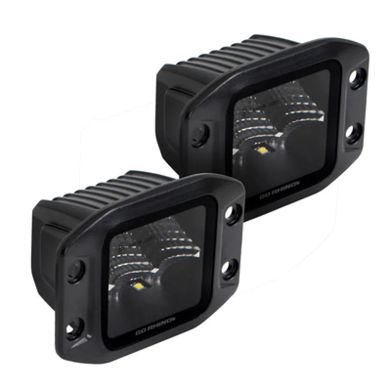 Go Rhino Xplor Blackout Series Cube LED Flood Light Kit (Flush Mount) 3x3 - Blk (Pair) - Back View
