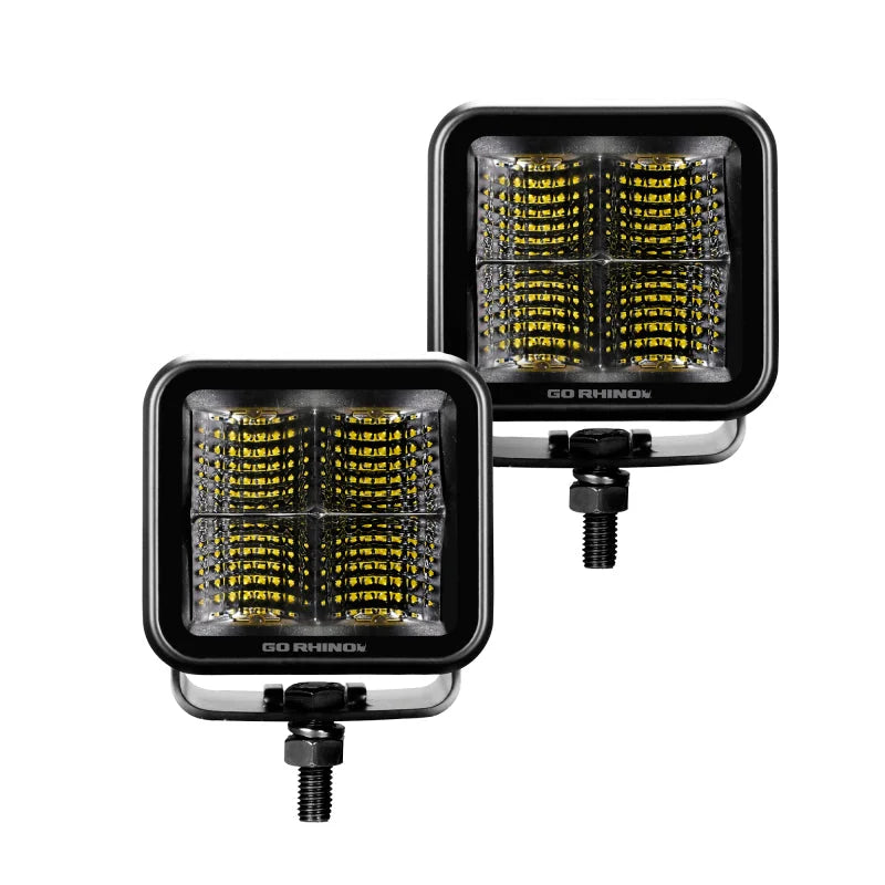 Go Rhino Xplor Blackout Series Cube LED Flood Light Kit (Surface/Threaded Stud Mnt) 2x2 - Blk (Pair) - Main Product View