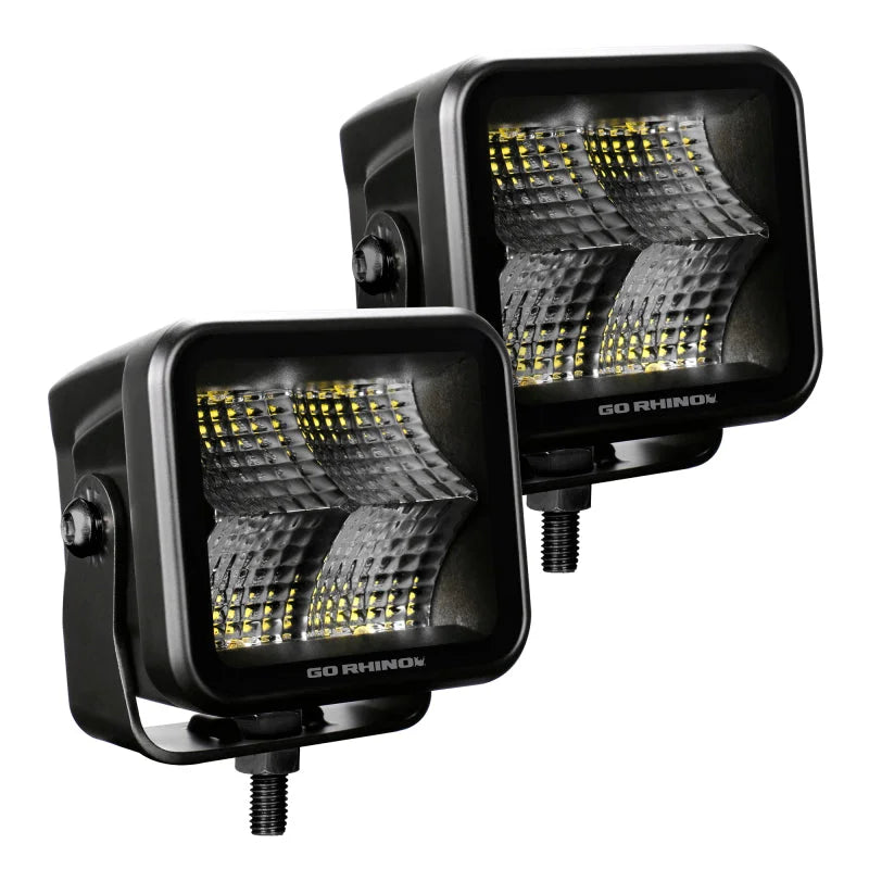 Go Rhino Xplor Blackout Series Cube LED Flood Light Kit (Surface/Threaded Stud Mnt) 3x3 - Blk (Pair) - Additional View 6