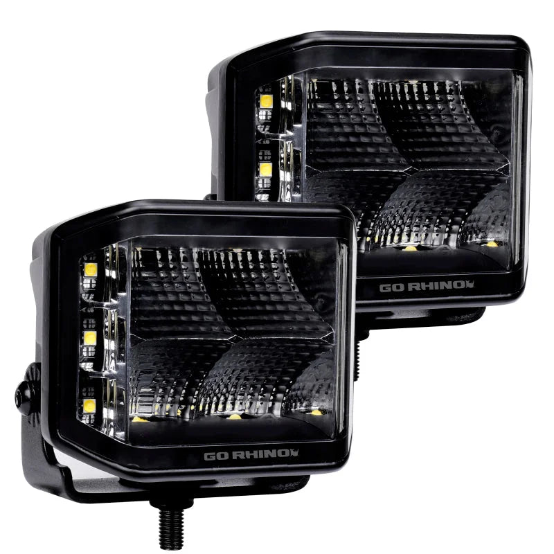 Go Rhino Xplor Blackout Series Cube LED Sideline Flood Light Kit (Surface Mount) 4x3 - Blk (Pair) - Main Product View