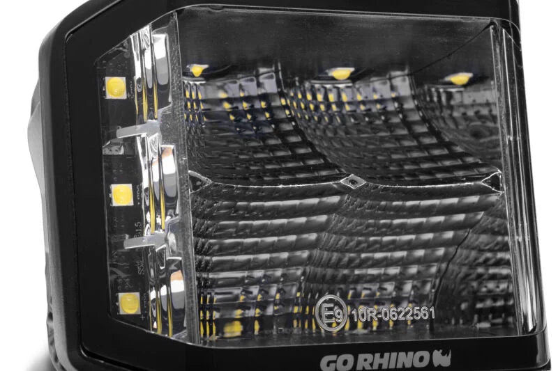 Go Rhino Xplor Blackout Series Cube LED Sideline Flood Light Kit (Surface Mount) 4x3 - Blk (Pair) - Side View