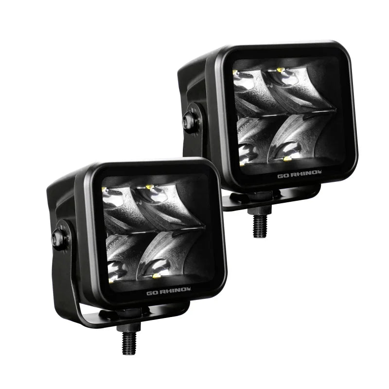 Go Rhino Xplor Blackout Series Cube LED Spot Light Kit (Surface/Threaded Stud Mnt) 2x2 - Blk (Pair) - Installation View