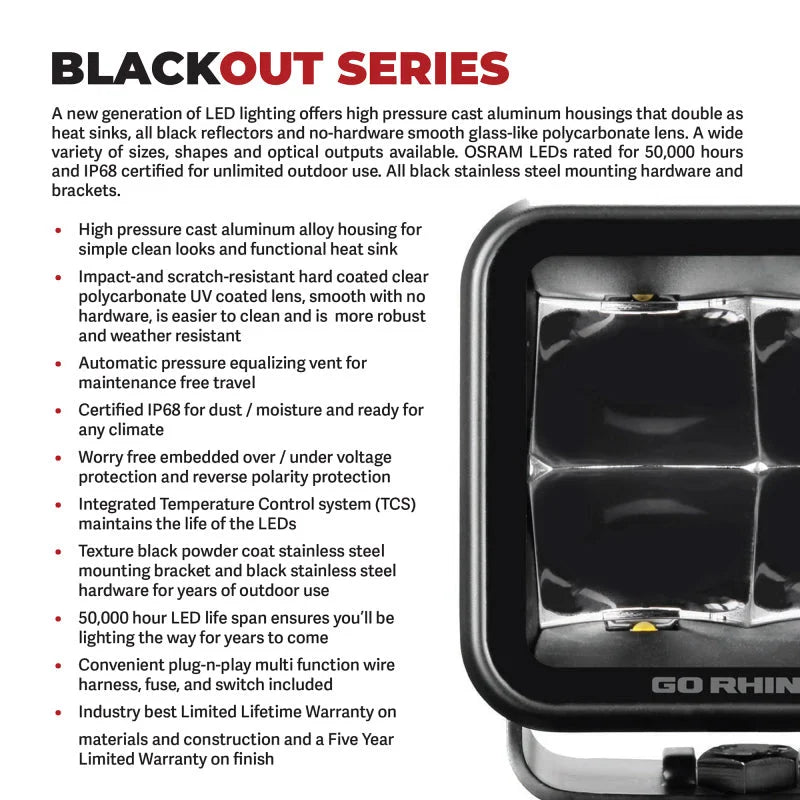 Go Rhino Xplor Blackout Series Cube LED Spot Light Kit (Surface/Threaded Stud Mnt) 2x2 - Blk (Pair) - Additional View 5