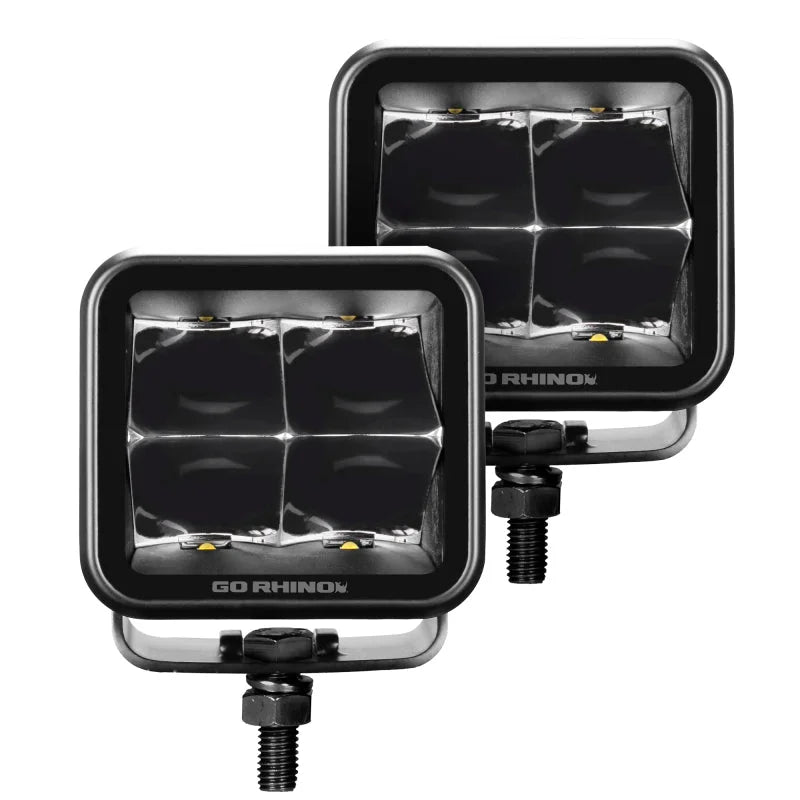Go Rhino Xplor Blackout Series Cube LED Spot Light Kit (Surface/Threaded Stud Mnt) 3x3 - Blk (Pair) - Main Product View