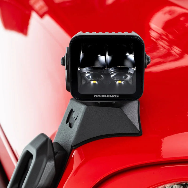 Go Rhino Xplor Blackout Series Cube LED Spot Light Kit (Surface/Threaded Stud Mnt) 3x3 - Blk (Pair) - Side View