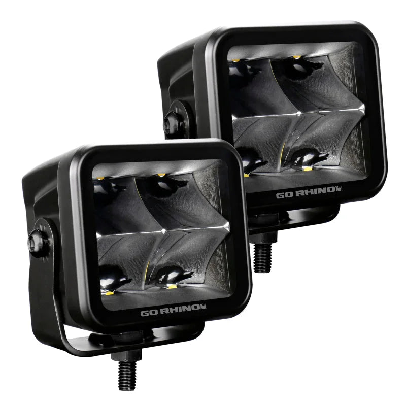 Go Rhino Xplor Blackout Series Cube LED Spot Light Kit (Surface/Threaded Stud Mnt) 3x3 - Blk (Pair) - Additional View 6