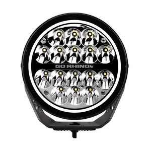 Go Rhino Xplor Blackout Series Round LED Spot Light Beam w/DRL (Surface/Thread Stud Mnt) 7in. - Blk - Main Product View