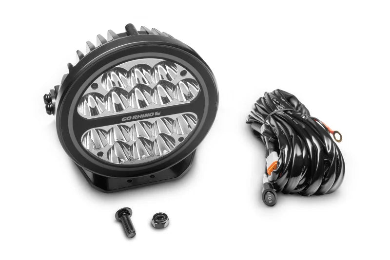 Go Rhino Xplor Blackout Series Round LED Spot Light Beam w/DRL (Surface/Thread Stud Mnt) 7in. - Blk - Additional View 7