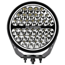 Load image into Gallery viewer, Go Rhino Xplor Blackout Series Round Single LED Spot Light Kit w/DRL (Surface Mount) 9in. - Blk - Main Product View