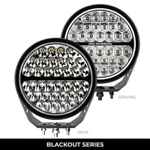 Load image into Gallery viewer, Go Rhino Xplor Blackout Series Round Single LED Spot Light Kit w/DRL (Surface Mount) 9in. - Blk - Side View