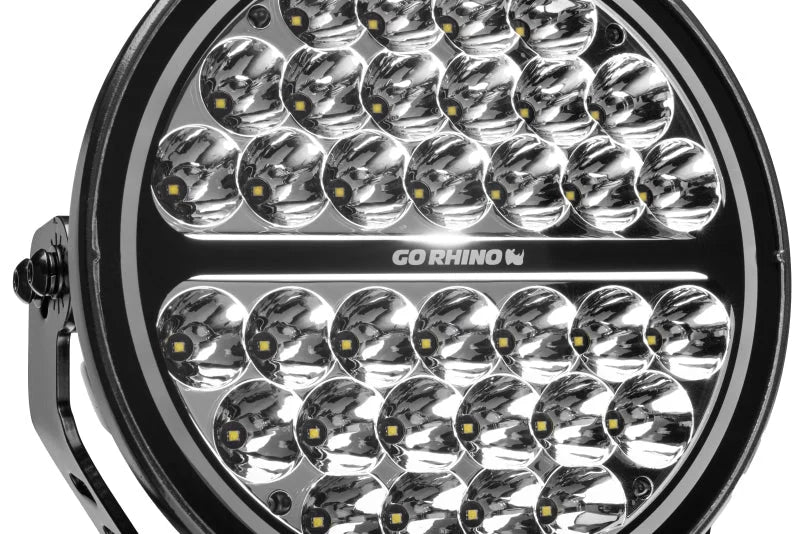 Go Rhino Xplor Blackout Series Round Single LED Spot Light Kit w/DRL (Surface Mount) 9in. - Blk - Back View