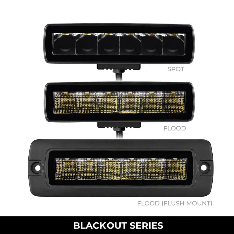 Go Rhino Xplor Blackout Series Sixline LED Flood Light Kit (Flush Mount) - Blk (Pair) - Side View