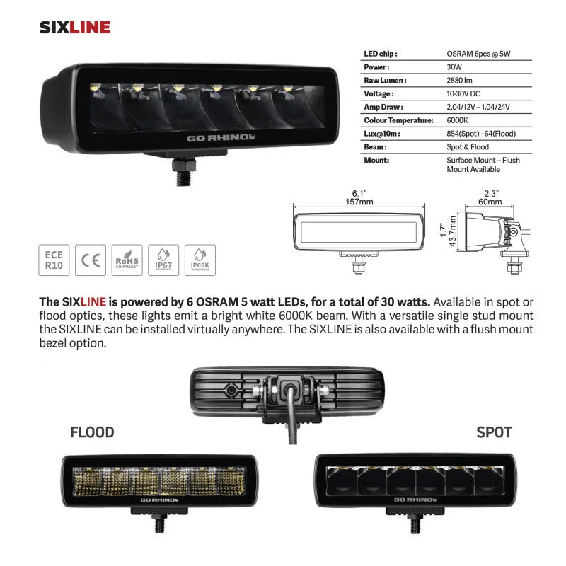 Go Rhino Xplor Blackout Series Sixline LED Spot Light Kit (Surface/Threaded Stud Mount) - Blk (Pair) - Additional View 6
