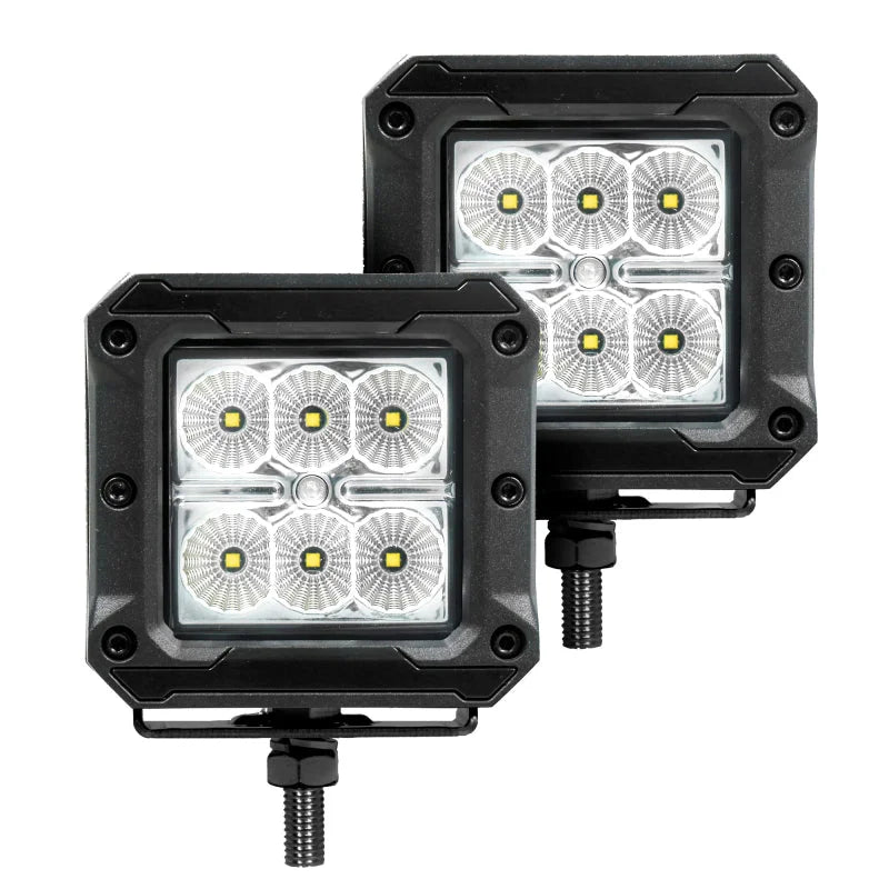 Go Rhino Xplor Bright Series Cube LED Flood Light Kit (Surface/Threaded Stud Mount) 3x3 - Blk (Pair) - Main Product View