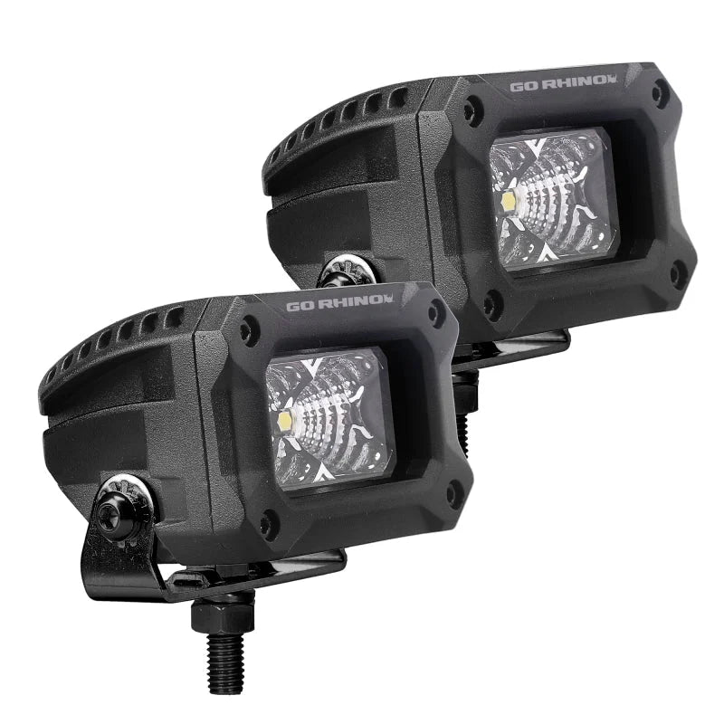 Go Rhino Xplor Bright Series Rectangle LED Flood Light Kit (Surface/Thread Std Mnt) 3x2 - Blk (Pair) - Installation View