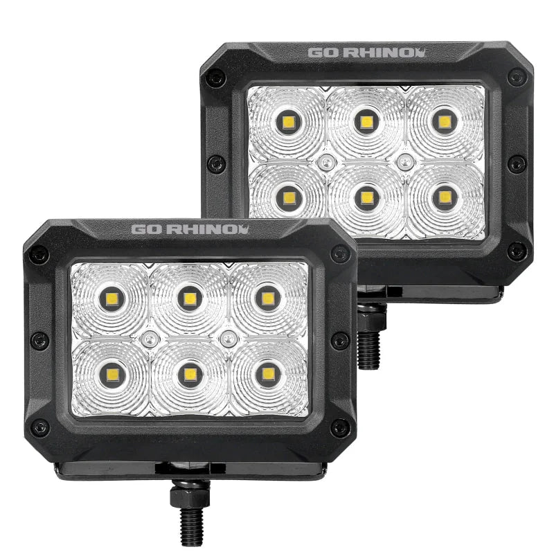 Go Rhino Xplor Bright Series Rectangle LED Flood Light Kit (Surface/Thread Std Mnt) 4x3 - Blk (Pair) - Main Product View