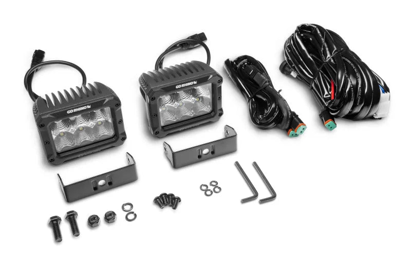 Go Rhino Xplor Bright Series Rectangle LED Flood Light Kit (Surface/Thread Std Mnt) 4x3 - Blk (Pair) - Installation View