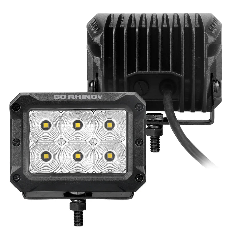 Go Rhino Xplor Bright Series Rectangle LED Flood Light Kit (Surface/Thread Std Mnt) 4x3 - Blk (Pair) - Additional View 6