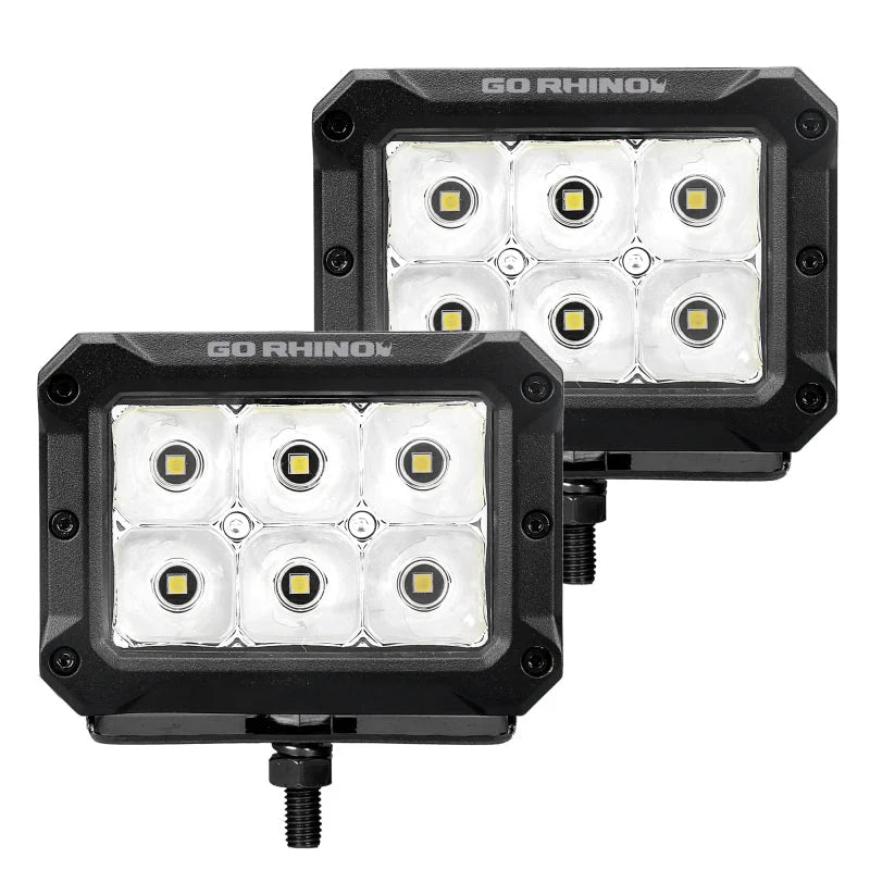 Go Rhino Xplor Bright Series Rectangle LED Spot Light Kit (Surface/Thread Stud Mnt) 4x3 - Blk (Pair) - Main Product View