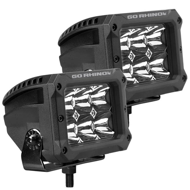 Go Rhino Xplor Bright Series Rectangle LED Spot Light Kit (Surface/Thread Stud Mnt) 4x3 - Blk (Pair) - Installation View
