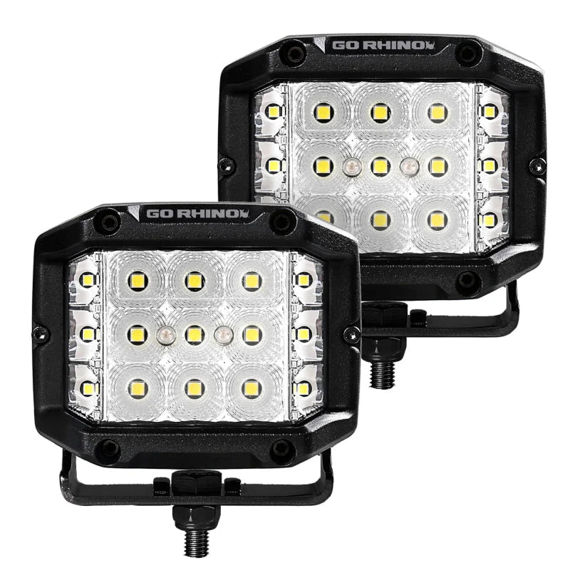 Go Rhino Xplor Bright Series Sideline Cube LED Flood Light Kit (Surface Mount) 4x3 - Blk (Pair) - Main Product View