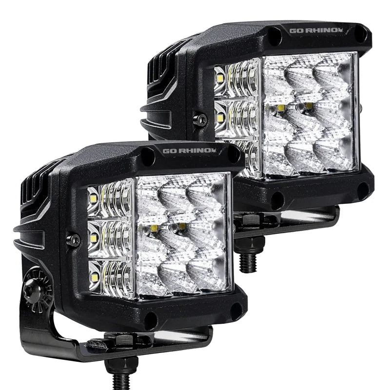 Go Rhino Xplor Bright Series Sideline Cube LED Flood Light Kit (Surface Mount) 4x3 - Blk (Pair) - Installation View