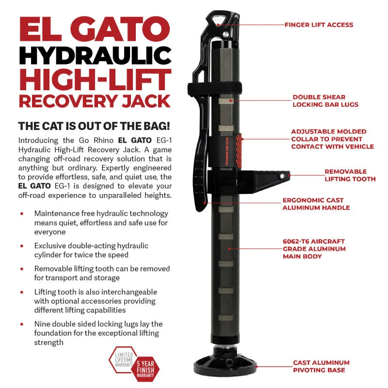 Go Rhino Xventure Gear EG1 El Gato Hydraulic Jack - Graphite - Side View
