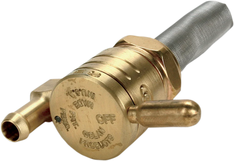 Golan Inc "Click-Slick" Fuel Petcock - Downward - Raw Brass - 22mm 76-312D-BS - Main Product View