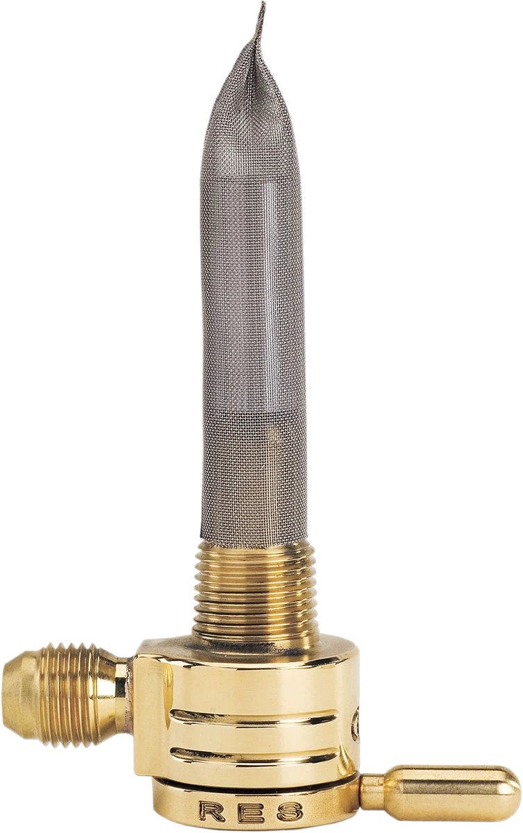 Golan Inc "Click-Slick" Fuel Petcock - Straight - Raw Brass - 22mm 76-312S-BS - Side View