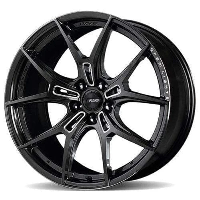 Gram Lights 57FXZ 18x9.5 +22 5-114.3 Super Dark Gunmetal & Machining Rim Edge DC Wheel - Side View