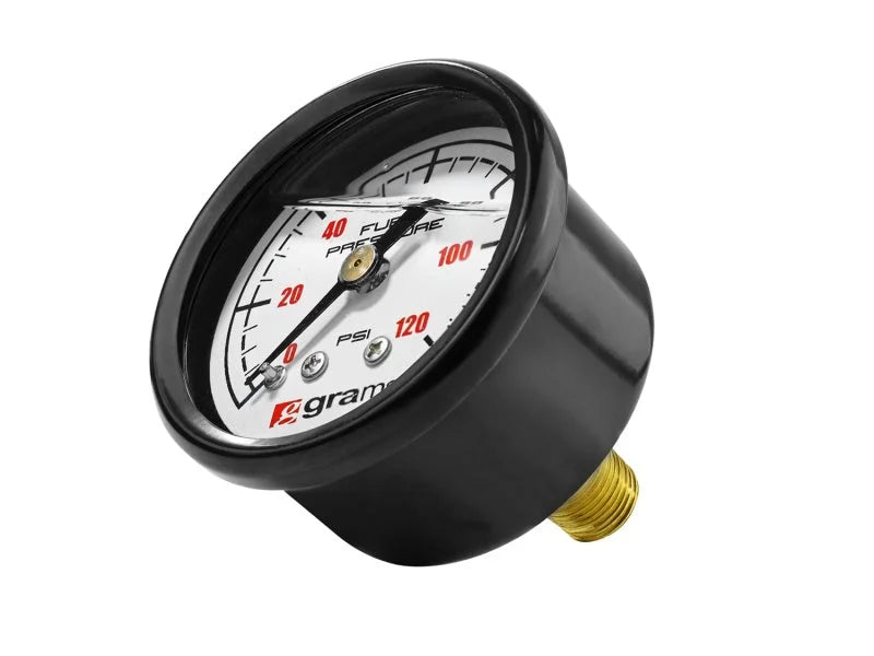 Grams Performance Universal 0-120 PSI Fuel Pressure Gauge - White Face - Side View