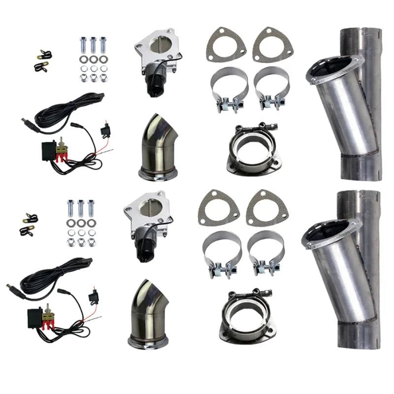 Granatelli 2.5in Aluminized Mild Steel Electronic Dual Exhaust Cutout w/Slip Fit & Band Clamp - Main Product View