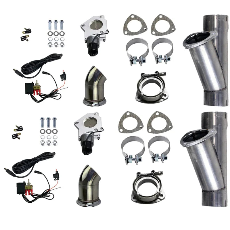 Granatelli 3.0in Alum Mild Steel Electronic Dual Slip Fit Exhaust Cutout w/Band Clamps - Side View