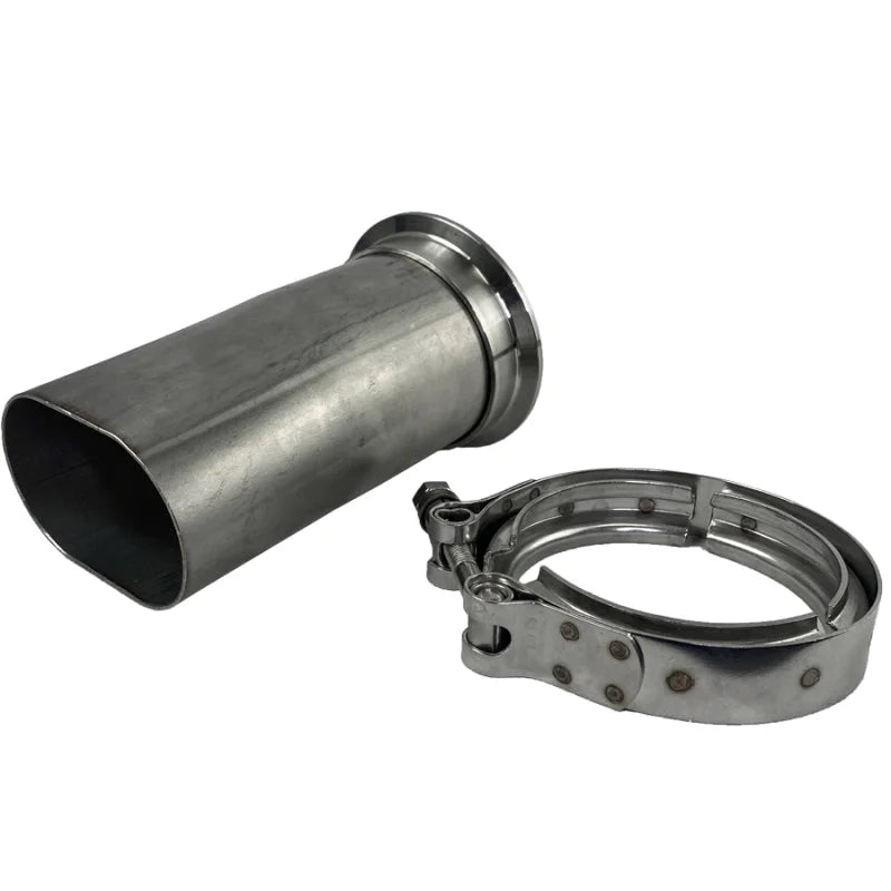 Granatelli 3in Round to 3in Oval Exhaust Pipe Adapter w/V-Band Connection - Side View