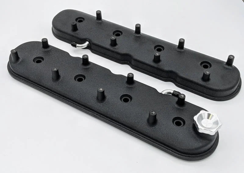 Granatelli 96-22 GM LS Standard Height Valve Cover w/Angled Coil Mount - Blk Wrinkle (Pair) - Side View