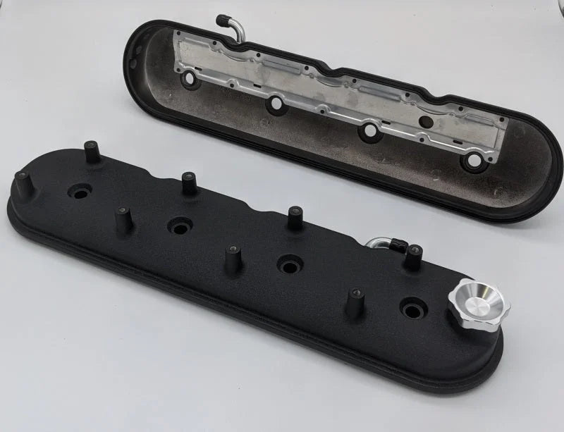 Granatelli 96-22 GM LS Standard Height Valve Cover w/Angled Coil Mount - Blk Wrinkle (Pair) - Back View