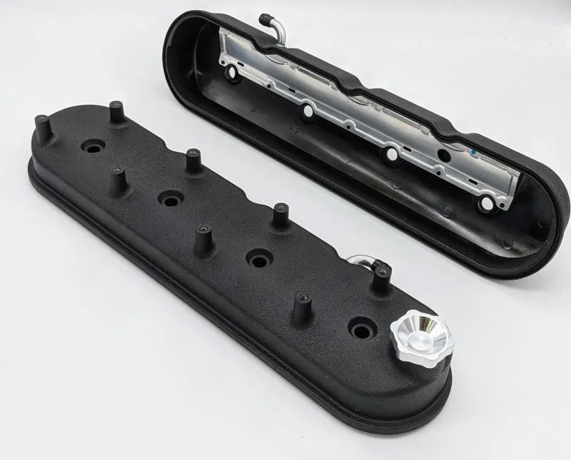 Granatelli 96-22 GM LS Tall Valve Cover w/Angled Coil Mounts - Black Wrinkle (Pair) - Side View