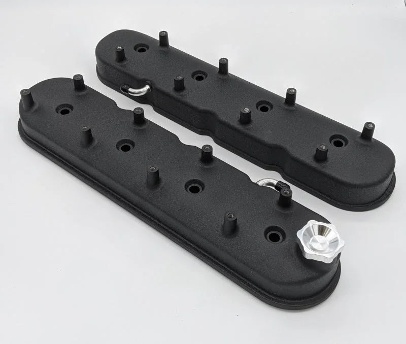 Granatelli 96-22 GM LS Tall Valve Cover w/Angled Coil Mounts - Black Wrinkle (Pair) - Back View