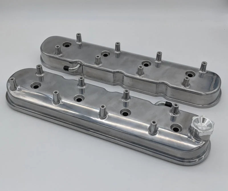 Granatelli 96-22 GM LS Tall Valve Cover w/Integral Angled Coil Mounts - Polished (Pair) - Side View
