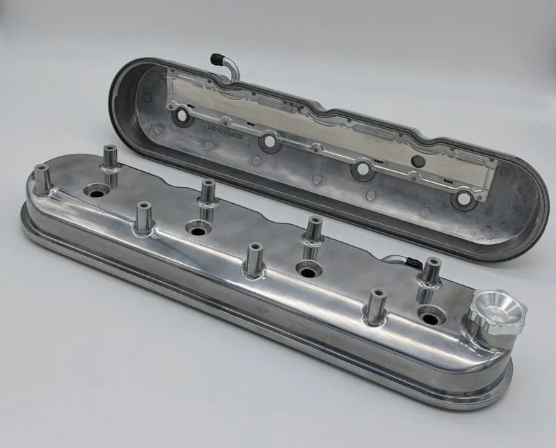 Granatelli 96-22 GM LS Tall Valve Cover w/Integral Angled Coil Mounts - Polished (Pair) - Back View